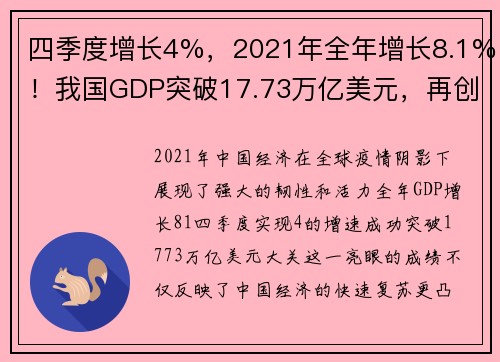 四季度增长4%，2021年全年增长8.1%！我国GDP突破17.73万亿美元，再创新高