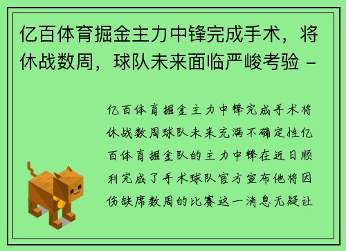 亿百体育掘金主力中锋完成手术，将休战数周，球队未来面临严峻考验 - 副本